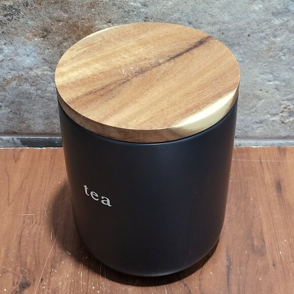 Expressions Signature Ceramic Wooden Tea Cannister Container with Lid Black - Picture 9 of 10